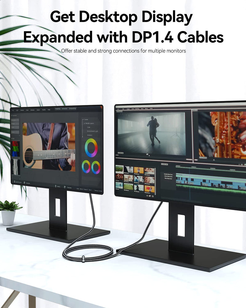 Displayport 1.4 to DP Cable 6ft 90 Degree Angled 8K@60Hz 4K@144Hz HDR High  Speed